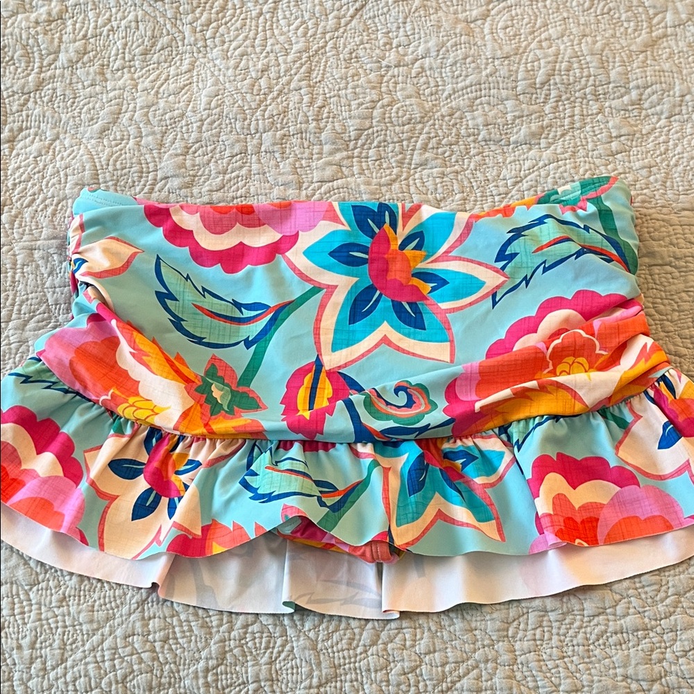 La Blanca Turquoise Floral Swim Skirt with Pink & Blue Accents